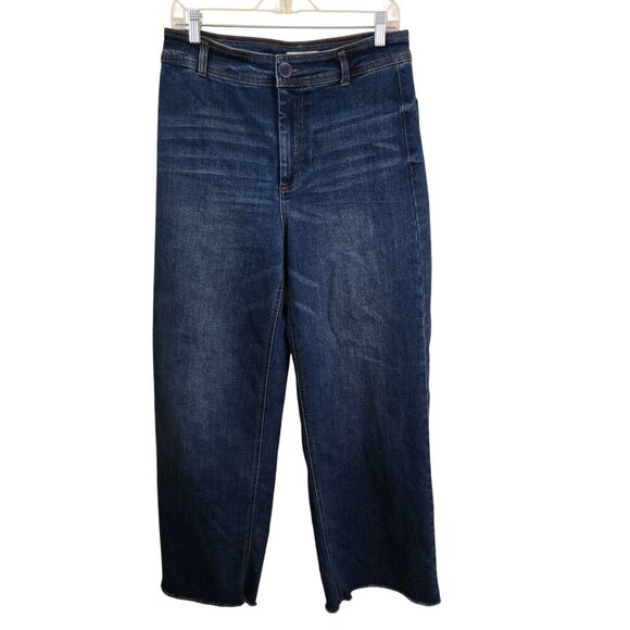 OAT NY High Rise Wide Leg Raw Hem Audre Dark Wash Jeans Size 10/30 - Picture 2 of 7